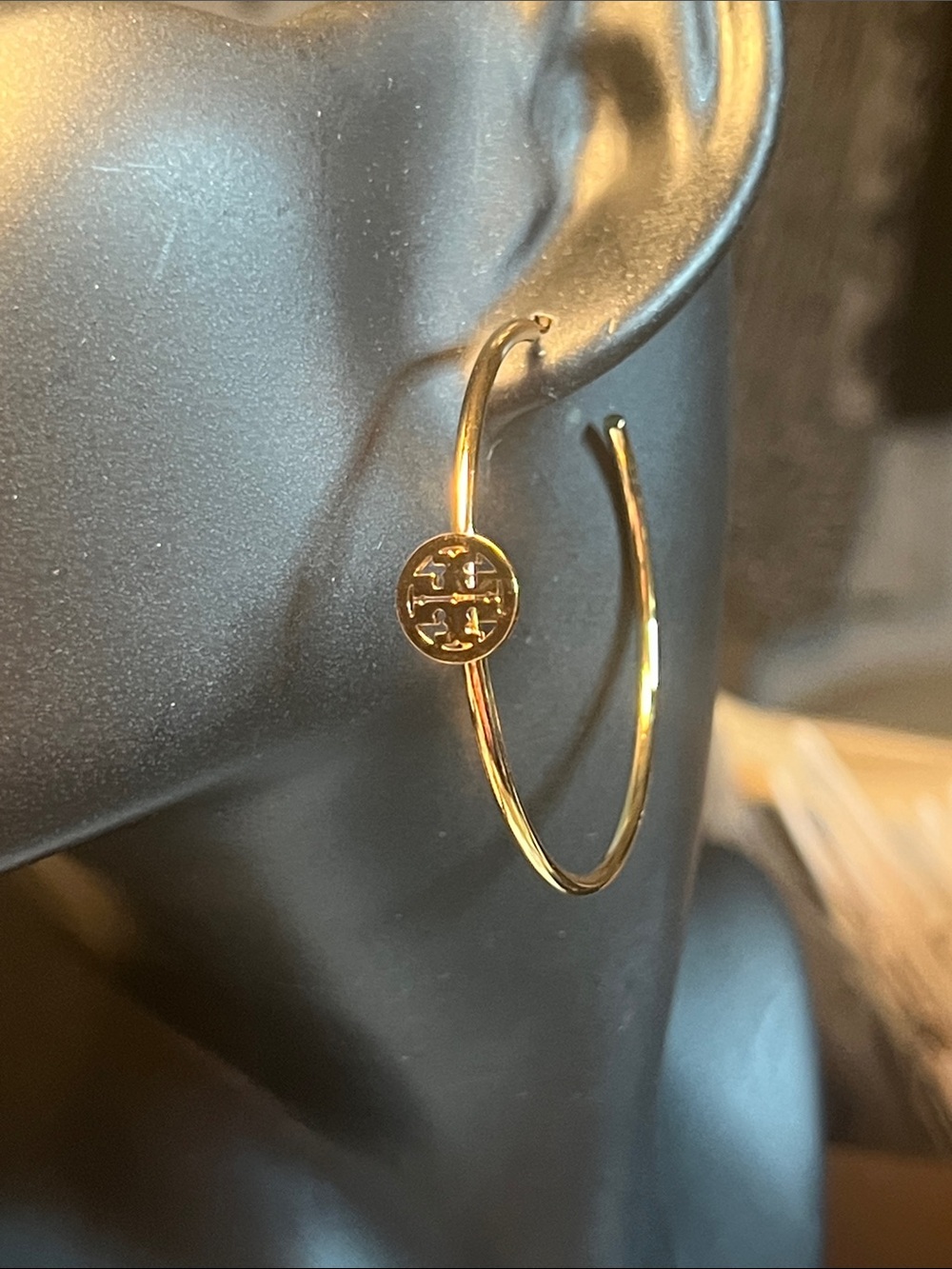 Gold Hoop Earrings with Logo Medallion - Women's Jewelry